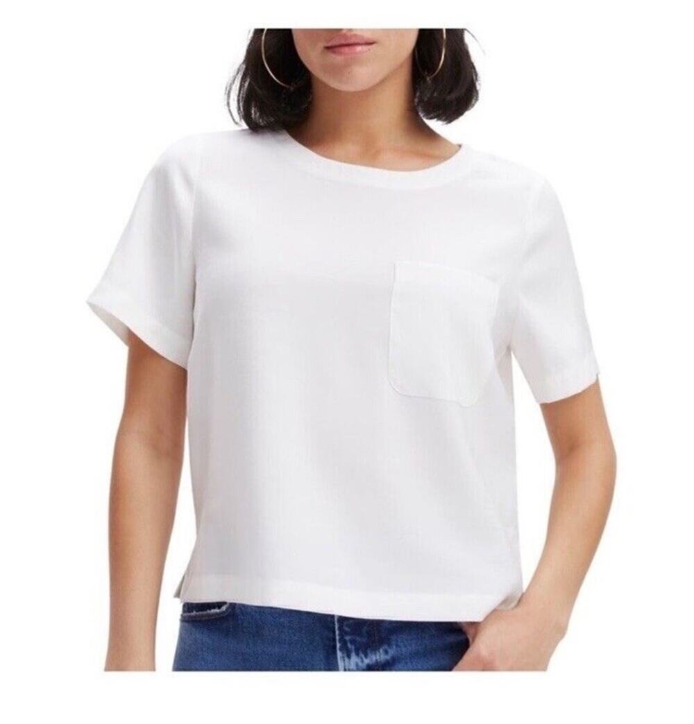 Good American White Boxy Pocket Short Sleeve Top Size L NWT